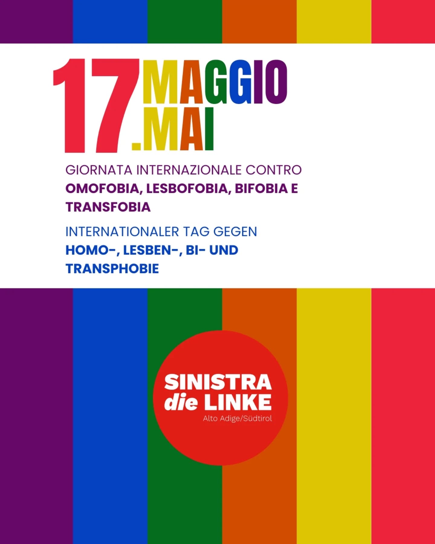 17 maggio – giornata contro la l’omolesbobitransfobia